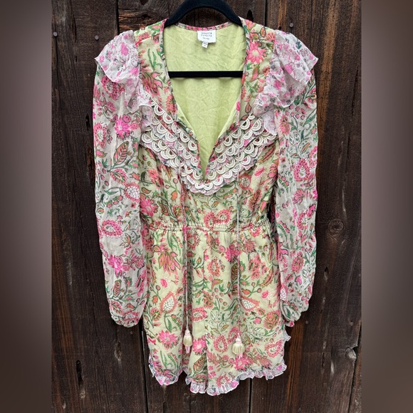 HEMANT & NANDITA Nora Romper in Viscose Paisley Print Long Sleeve Lace Detail - Picture 8 of 16